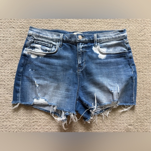 L'AGENCE Blue Distressed Denim Cutoff Shorts